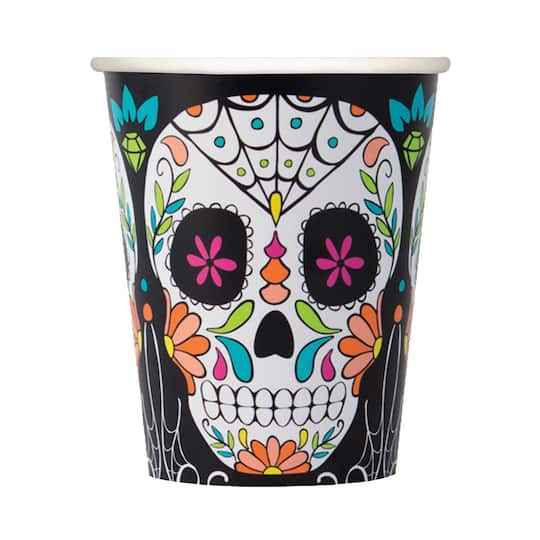 9 Oz Skull Day of the Dead Halloween Paper Cups, 8ct By Unique | Michaels®